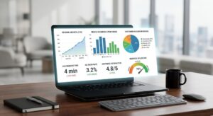 A Business Dashboard On A Laptop Displaying Reports And Metrics From Efficient Appointment Scheduling.