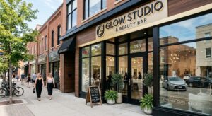 An Inviting And Clean Salon Storefront In London, Ontario, Representing Local Beauty Businesses Committed To High Professional Standards.