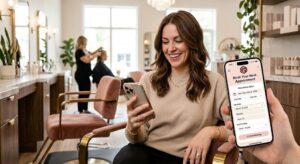 A Client Easily Booking A Beauty Service Using The Glowhives App On Their Phone.