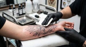 A High-Quality Photo Showcasing A Fresh, Detailed Fine-Line Tattoo, Highlighting The Craftsmanship And Artistry Supported By Streamlined Studio Operations.