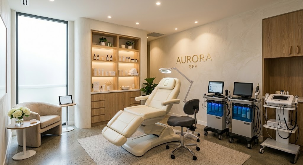 An Organized, Ergonomic Spa Treatment Room Designed For Comfort And Efficiency.