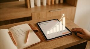 A Tablet Displaying A Successful Upward Revenue Trend On The Glowhives Analytics Dashboard, Illustrating Data-Driven Beauty Business Growth.