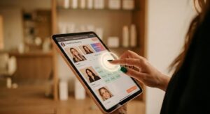 A Close-Up Of A Client Using The Intuitive Glowhives Digital Booking Interface On A Tablet.